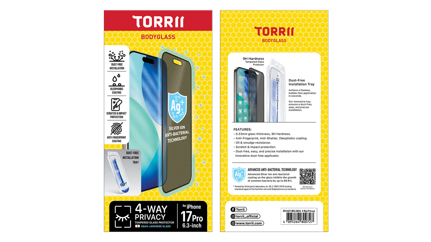 Torrii - iPhone 17 Pro【四向防窺 /雙向防窺 /全覆蓋】抗菌手機保護貼