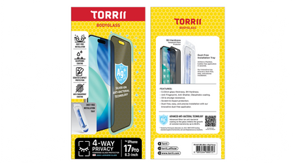 Torrii - iPhone 17 Pro【四向防窺 /雙向防窺 /全覆蓋】抗菌手機保護貼