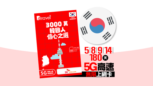 B4travel 韓國 5 ／8／9／14 ／180  天 5G 高速．無限旅遊上網卡